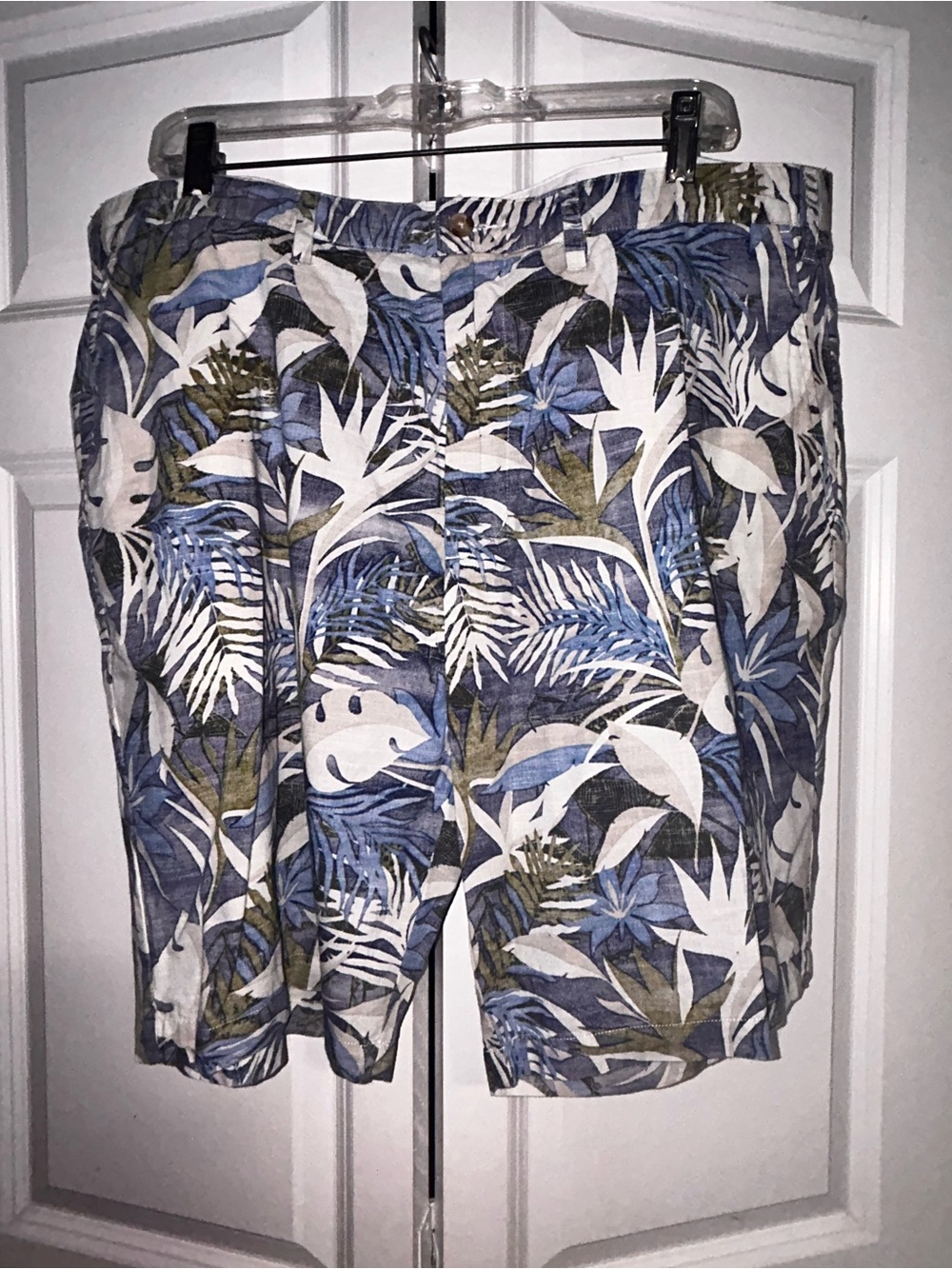 Castaway Blue White Olive Tropical Print Men’s Shorts